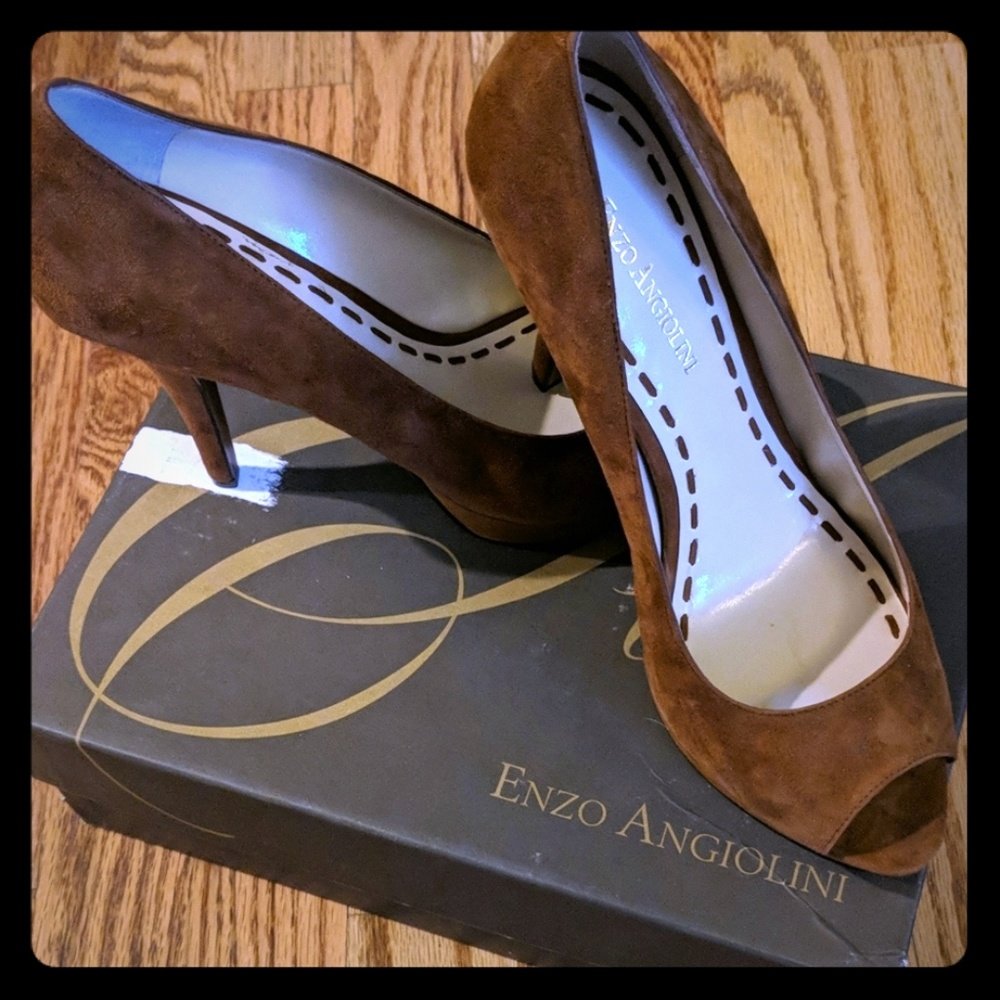 Brown open toe heels